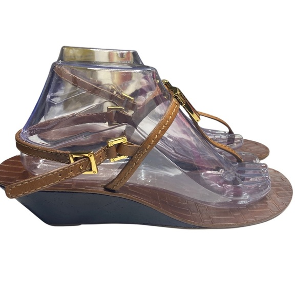 Tory Burch t logo thong Brown Wedge Sandals size 9 - Picture 3 of 11